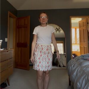 Maeve White Mini Skirt with Red Floral Embroidery